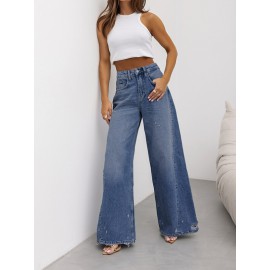 Ripped Split-Joint Loose Wide Leg Jean Pants Bottoms