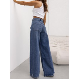 Ripped Split-Joint Loose Wide Leg Jean Pants Bottoms