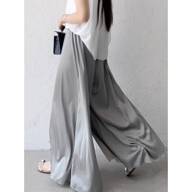 Elasticity Pleated Solid Color High Waisted Loose Pants Culotte