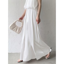 Elasticity Pleated Solid Color High Waisted Loose Pants Culotte
