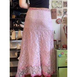Lace Multi-Layered Casual Irregular Edge Skirt In Pink
