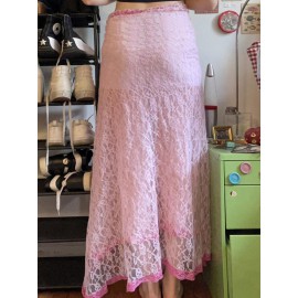 Lace Multi-Layered Casual Irregular Edge Skirt In Pink
