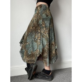 Printed Low Waist Irregular Skirt In Green