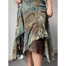 Printed Low Waist Irregular Skirt In Green