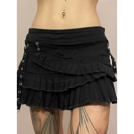 Low-Rise Pleated Mini Skirt In Black