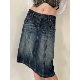 Pocket Distressed Denimskirt
