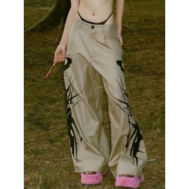 Ink-Splash Print Straight-Leg Casual Trousers