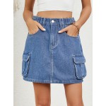 Adjustable Elasticity Pockets Split-Joint High Waisted Loose Skirts Bo