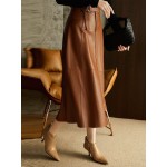 Belted Buttoned Pockets Solid Color Split-Joint Zipper A-line High Wai