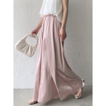 Elasticity Pleated Solid Color High Waisted Loose Pants Culotte