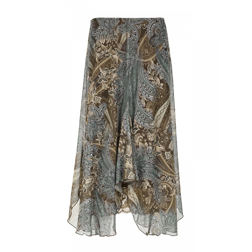 Printed Low Waist Irregular Skirt In Green