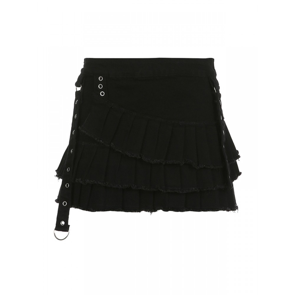 Low-Rise Pleated Mini Skirt In Black