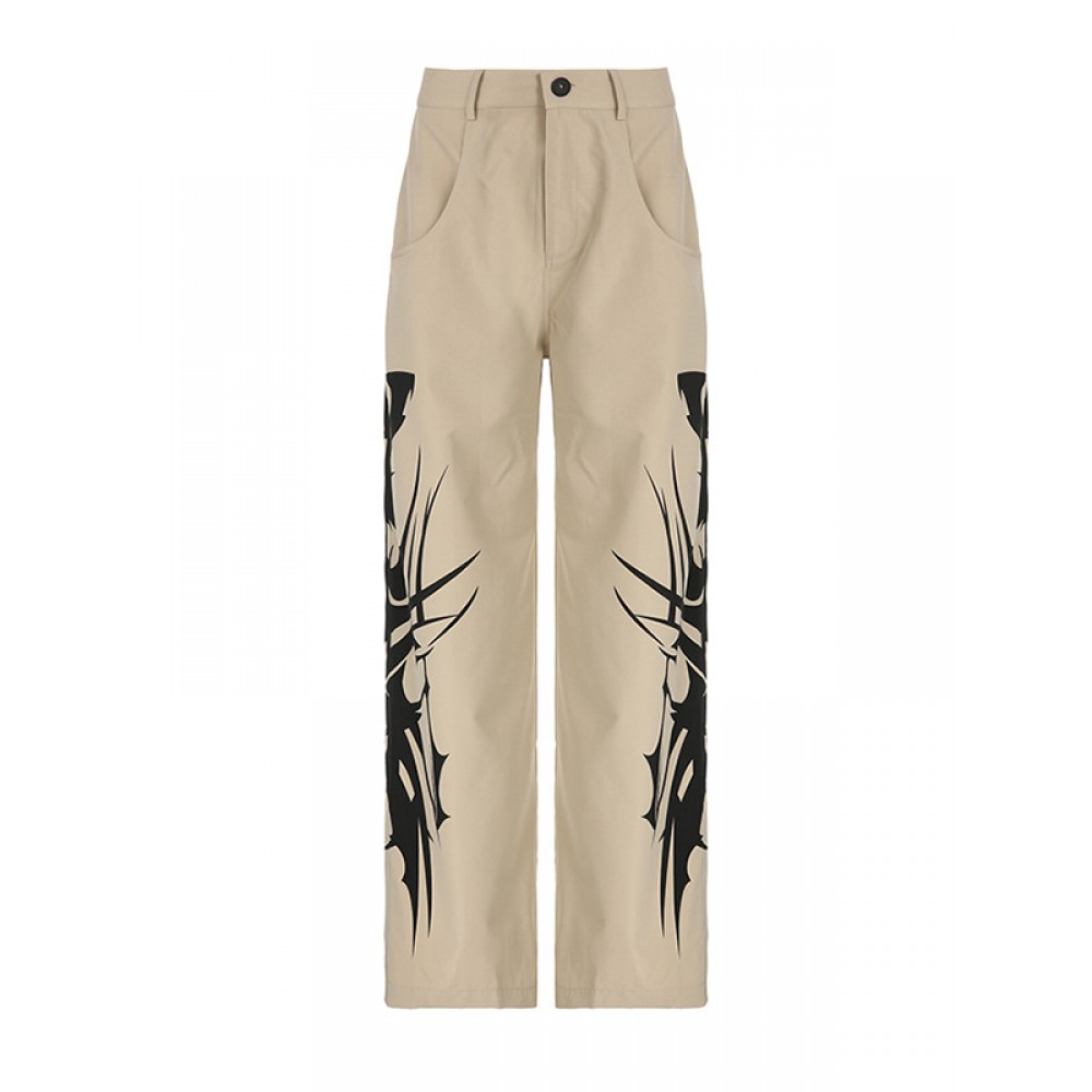 Ink-Splash Print Straight-Leg Casual Trousers